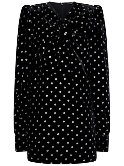 Shop Balmain Large Bow Detailed Mini Dress In Black