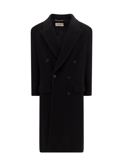 Shop Saint Laurent Double Breasted Buttoned Coat In Black