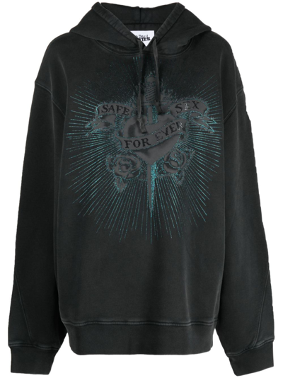 Shop Jean Paul Gaultier Black Graphic-print Cotton Hoodie