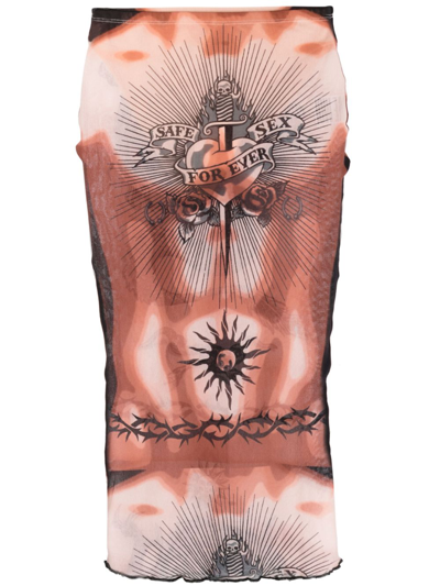 Shop Jean Paul Gaultier Neutral Graphic-print Midi Skirt In Neutrals