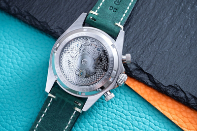 Pre-owned Pagani 40mm Automatic Mechanical Calendar Watch Silver Rainbow Green Suede Leather