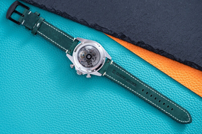 Pre-owned Pagani 40mm Automatic Mechanical Calendar Watch Silver Rainbow Green Suede Leather