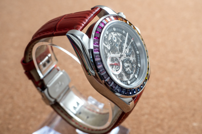 Pre-owned Pagani 40mm Automatic Mechanical Watch Silver Luxury Stones Red Leather Strap Gift