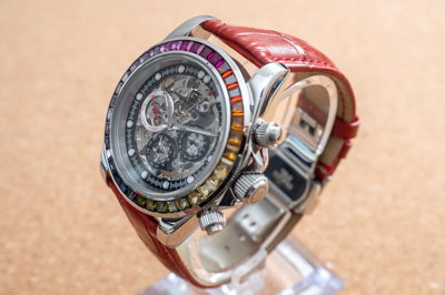 Pre-owned Pagani 40mm Automatic Mechanical Watch Silver Luxury Stones Red Leather Strap Gift
