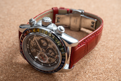 Pre-owned Pagani 40mm Automatic Mechanical Watch Silver Luxury Stones Red Leather Strap Gift