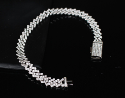 Pre-owned Line 8mm Sterling Silver Cuban Miami Prong 5ct Vvs1 Lab Moissanite Diamonds Ice Out In White/colorless