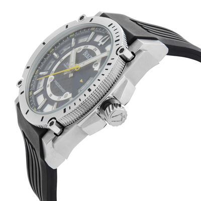 Pre-owned Bulova 96b131 Precisionist Steel Black Silver Dial Rubber Band Quartz Mens Watch