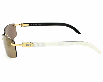 Pre-owned Cartier C Décor White Buffalo Horn Brown Unisex Sunglasses Ct0046s-004 In Brown Gold Mirror