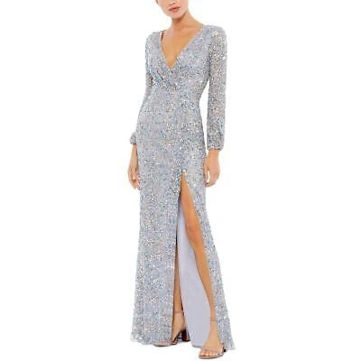 Pre-owned Mac Duggal Womens Sequined Long Formal Evening Dress Gown Bhfo 2658 In Silver