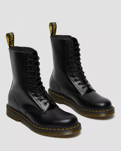 Pre-owned Dr. Martens 1490 Smooth Leather Mid Calf Boots Men's Black 11857001
