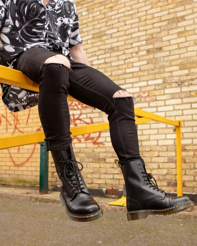 Pre-owned Dr. Martens 1490 Smooth Leather Mid Calf Boots Men's Black 11857001