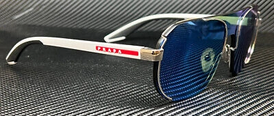 Pre-owned Prada Linea Rossa Ps 53ys 1bc08u Silver Blue Mirror Men 61 Mm Sunglasses In Green