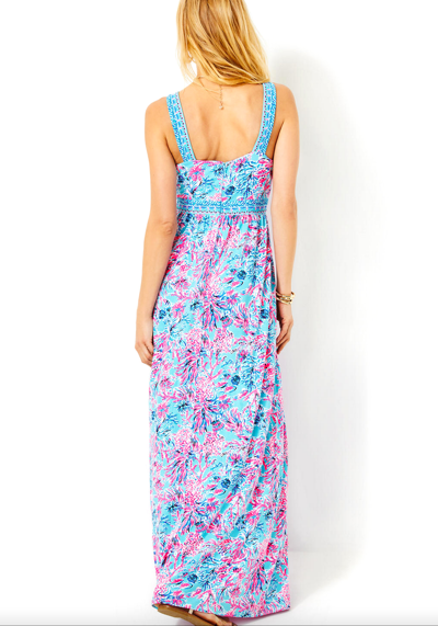 Pre-owned Lilly Pulitzer Size 6 Serena Maxi Dress Seek & Sea Celestial Blue