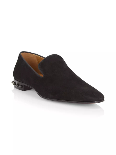 Pre-owned Christian Louboutin Men's Marquees Spiked Suede Loafers - Retail $995 In Black