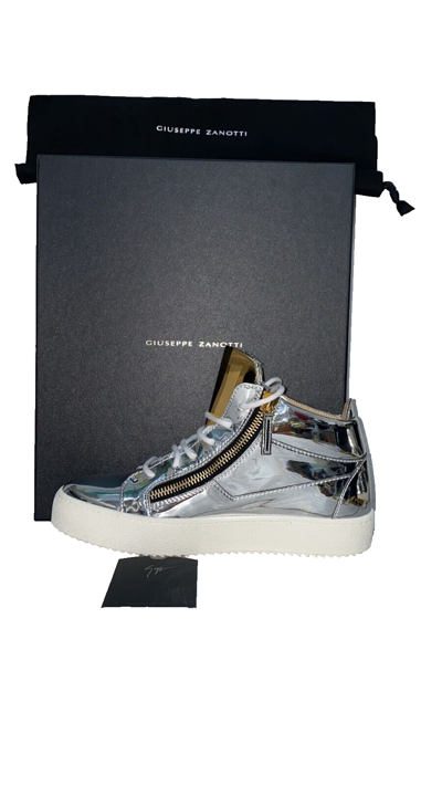Pre-owned Giuseppe Zanotti Sneakers Men's Shoe Man Size Eu 43 Leather Glossy Silver Gzu3