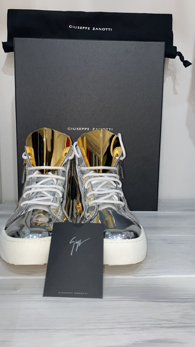 Pre-owned Giuseppe Zanotti Sneakers Men's Shoe Man Size Eu 43 Leather Glossy Silver Gzu3