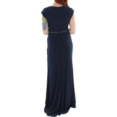 Pre-owned Mac Duggal Womens Faux Wrap Long Party Evening Dress Gown Bhfo 2664 In Blue