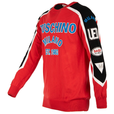 Pre-owned Moschino Couture Cotton Sweatshirt Sweater With Logo Print Red Blue 11508