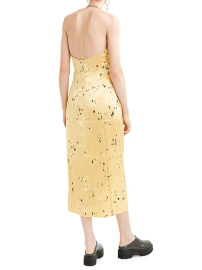 Pre-owned Marina Moscone Halter Necklace Satin Midi Dress In Yellow