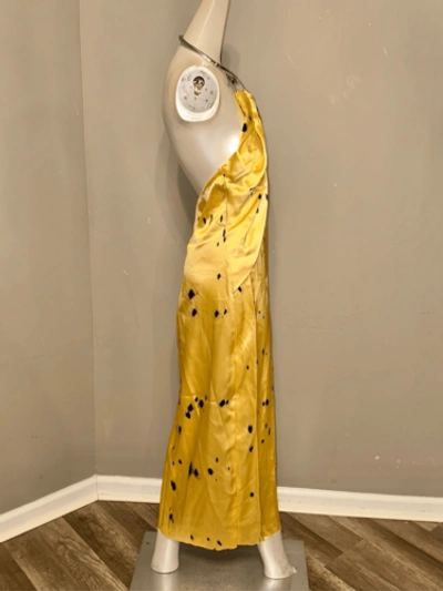 Pre-owned Marina Moscone Halter Necklace Satin Midi Dress In Yellow