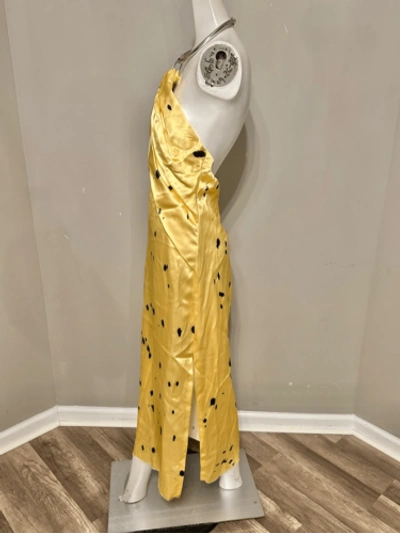Pre-owned Marina Moscone Halter Necklace Satin Midi Dress In Yellow