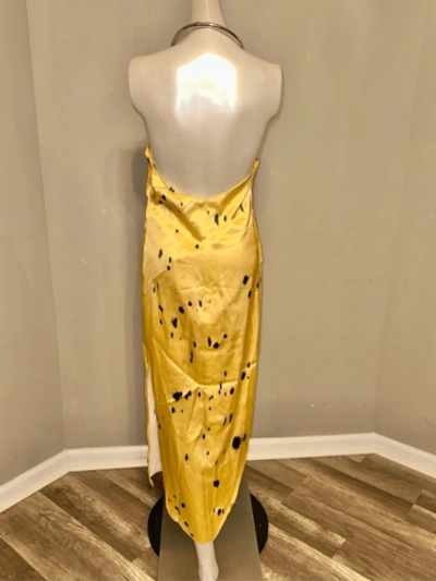 Pre-owned Marina Moscone Halter Necklace Satin Midi Dress In Yellow