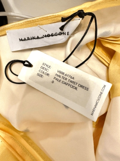 MARINA MOSCONE Pre-owned Halter Necklace Satin Midi Dress In Yellow