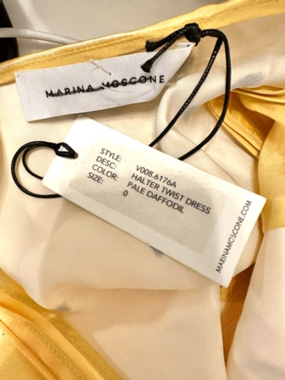 Pre-owned Marina Moscone Halter Necklace Satin Midi Dress In Yellow