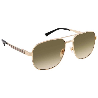 Pre-owned Gucci Gg1223s 001 Gradient Brown Navigator Men's Sunglasses 60