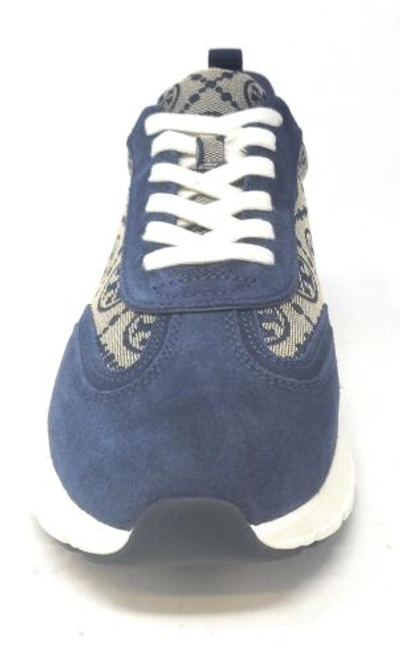Pre-owned Tory Burch Women's T Monogram Good Luck Trainer Fashion Sneakers In Jacquard And In Navy T Monogram