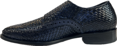 Pre-owned Calzoleria Toscana Mens Navy Leather Woven Double Monk Strap Dress Shoes Q978 In Blue