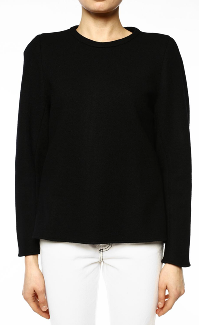 Pre-owned Chloé Women's Iconic Crewneck Washed Wool Jersey Zip Pullover Sweater 42 In Black
