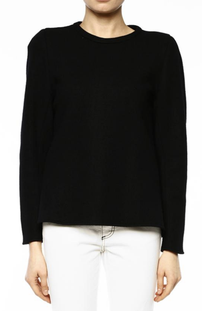 Pre-owned Chloé Women's Iconic Crewneck Washed Wool Jersey Zip Pullover Sweater 42 In Black