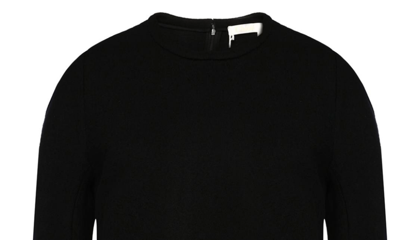 Pre-owned Chloé Women's Iconic Crewneck Washed Wool Jersey Zip Pullover Sweater 42 In Black