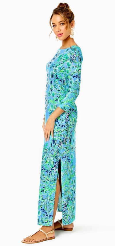 Pre-owned Lilly Pulitzer $298  Seralina Chillylilly Maxi Dress Frenchie Blue Shells S M
