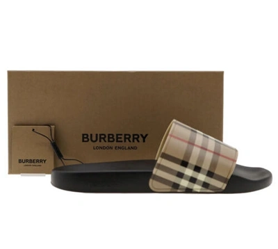 Pre-owned Burberry Men's Furley Vintage Check Slides Size 41/ Uk7 In Beige