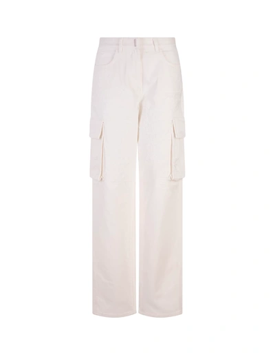 Shop Givenchy White Denim Cargo Trousers In Bianco
