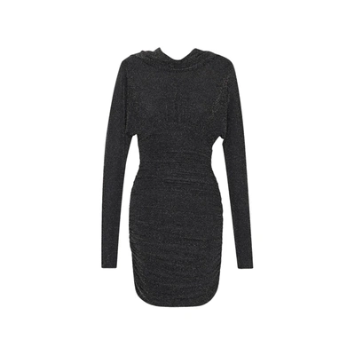 Shop Saint Laurent Cowl Back Glitter Mini Dress In Black