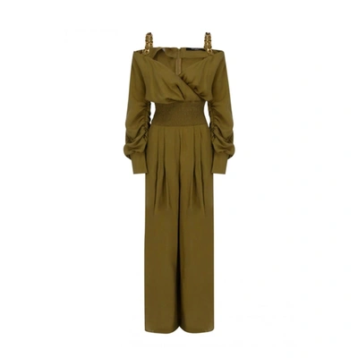 Shop Balmain Viscose And Cotton Jumpsuit In Green