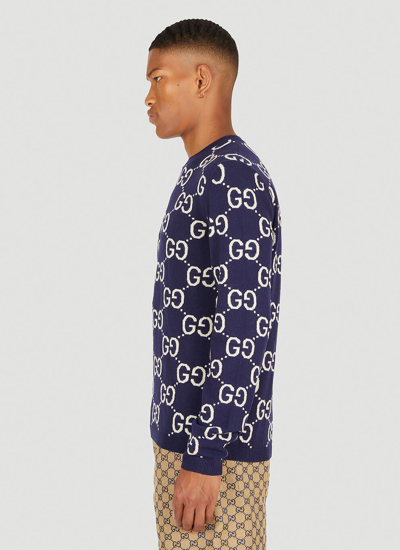 Shop Gucci Men Gg Jacquard Sweater In Blue
