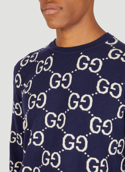 Shop Gucci Men Gg Jacquard Sweater In Blue