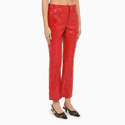 Shop Gucci Red Regular Leather Trousers Women