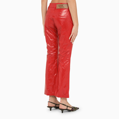Shop Gucci Red Regular Leather Trousers Women