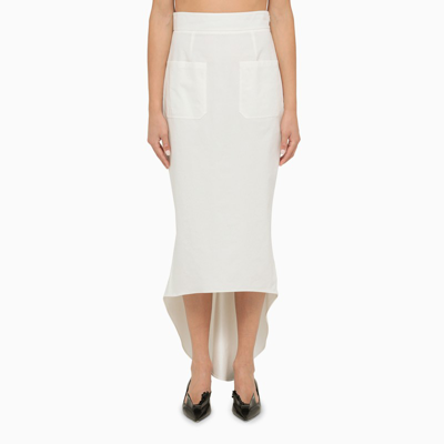 Shop Prada White Asymmetrical Midi Skirt Women