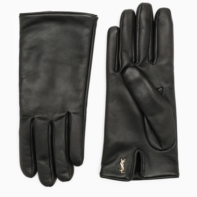 Shop Saint Laurent Black Nappa Leather Gloves Women