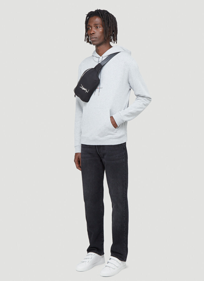 Shop Saint Laurent Men Logo-print Hooded Sweatshirt In Gray