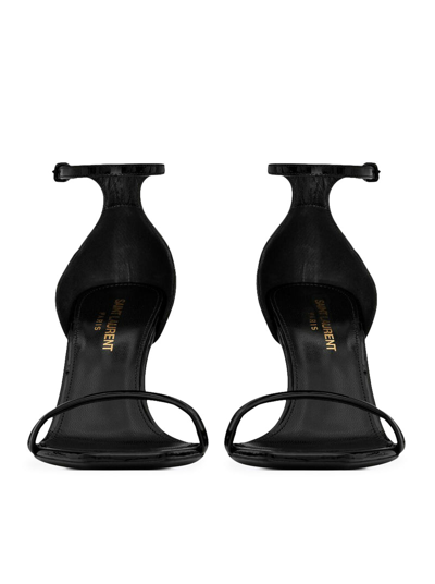 Shop Saint Laurent Women Opyum Patent Sandals With Golden Heel In Black