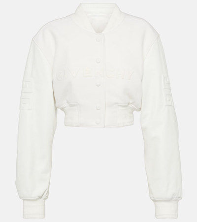 Shop Givenchy Wool And Leather Cropped Bomber Jacket In White