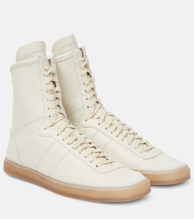 Shop Lemaire Linoleum Boxing Leather Sneakers In White