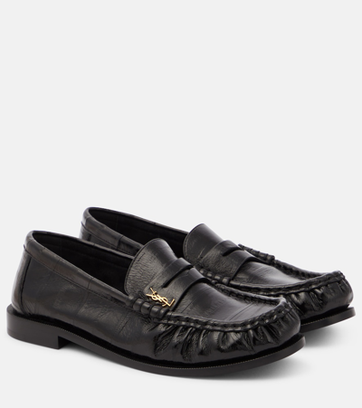 Shop Saint Laurent Le Loafer Leather Penny Loafers In Black